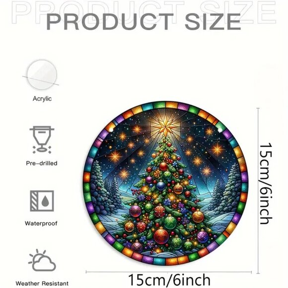 Christmas Tree Suncatcher Holiday Lights Star Window Colorful In/Outdoor Decor - Picture 3 of 4